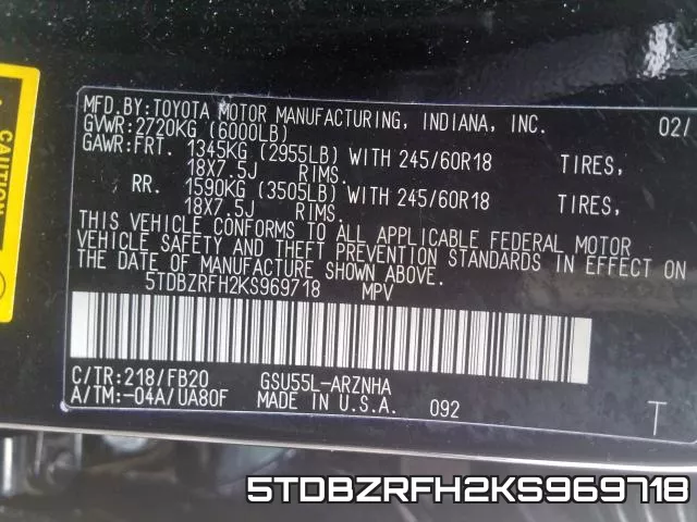 5TDBZRFH2KS969718 фото 2