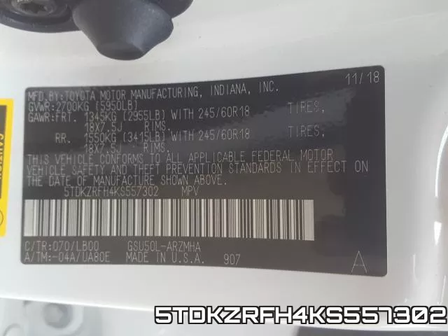 5TDKZRFH4KS557302 фото 2