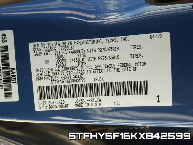 5TFHY5F16KX842599 фото 2