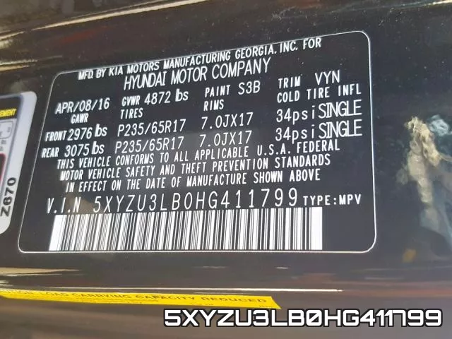 5XYZU3LB0HG411799 фото 2