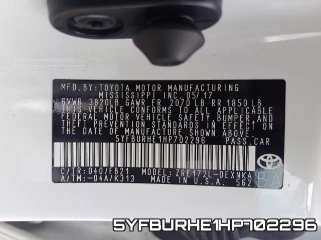 5YFBURHE1HP702296 фото 2