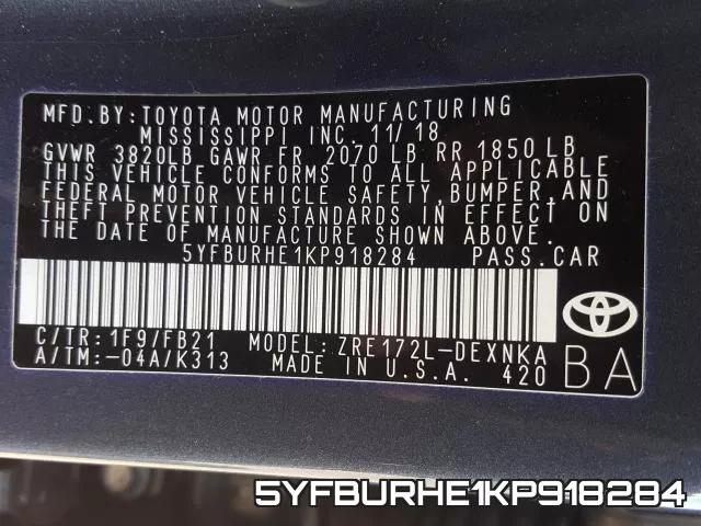 5YFBURHE1KP918284 фото 2