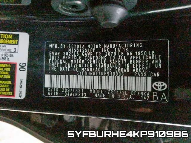 5YFBURHE4KP910986 фото 2