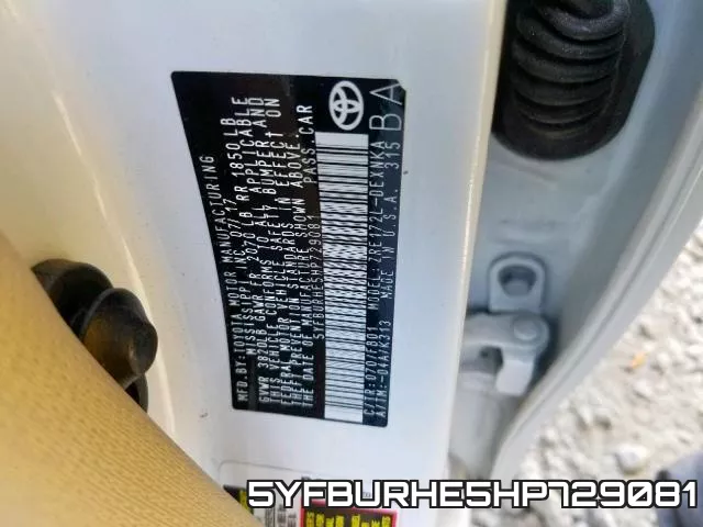 5YFBURHE5HP729081 фото 2
