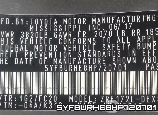 5YFBURHE8HP720701 фото 10