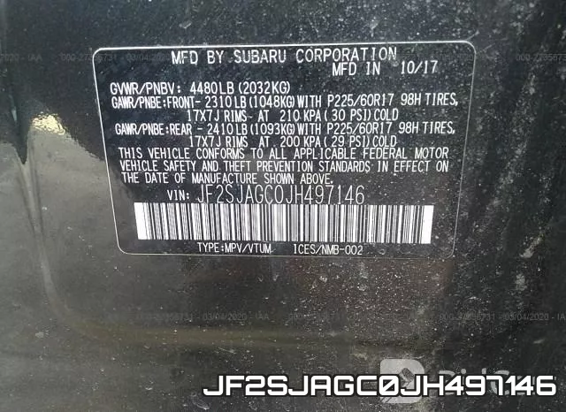 JF2SJAGC0JH497146 фото 10