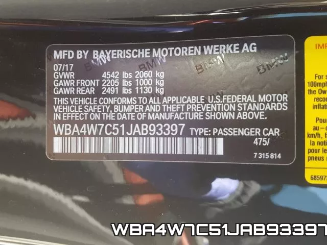 WBA4W7C51JAB93397 фото 2