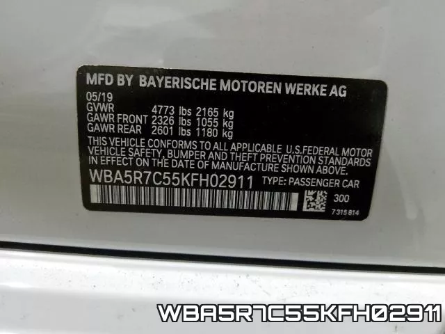 WBA5R7C55KFH02911 фото 2