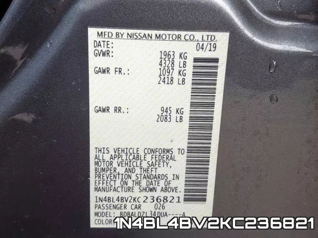 1N4BL4BV2KC236821 фото 2
