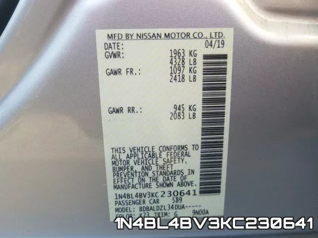 1N4BL4BV3KC230641 фото 2