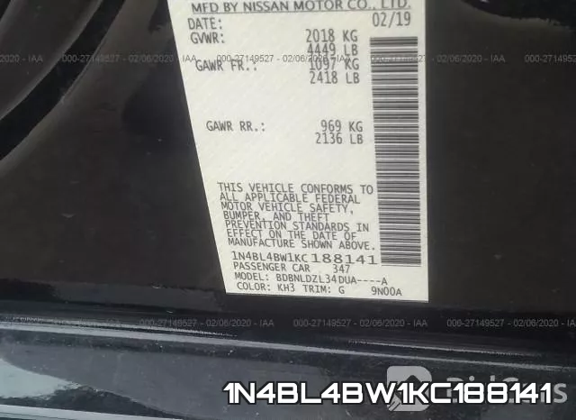 1N4BL4BW1KC188141 фото 10