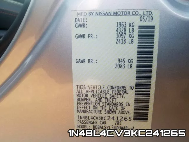 1N4BL4CV3KC241265 фото 2