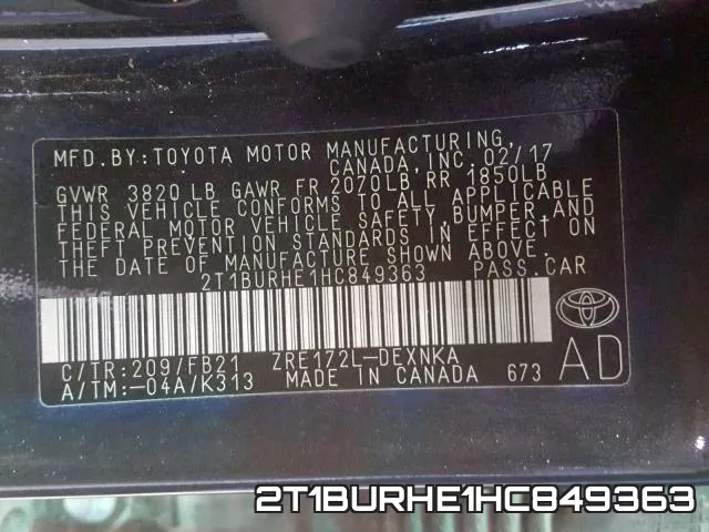 2T1BURHE1HC849363 фото 2