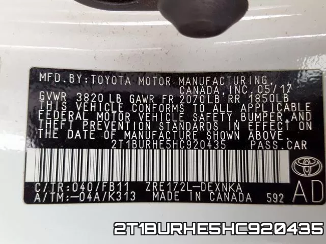 2T1BURHE5HC920435 фото 2