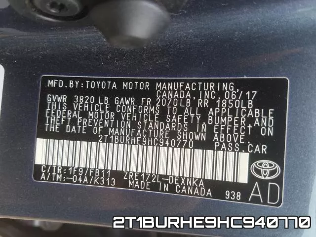 2T1BURHE9HC940770 фото 2