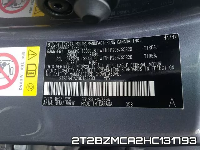 2T2BZMCA2HC131793 фото 2