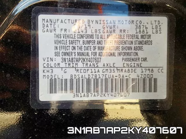 3N1AB7AP2KY407607 фото 2
