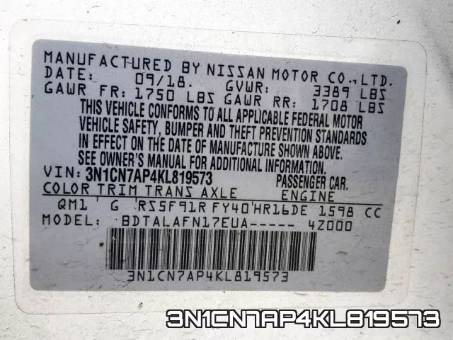 3N1CN7AP4KL819573 фото 2