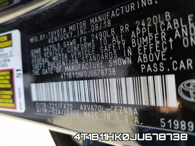 4T1B11HK0JU678738 фото 2