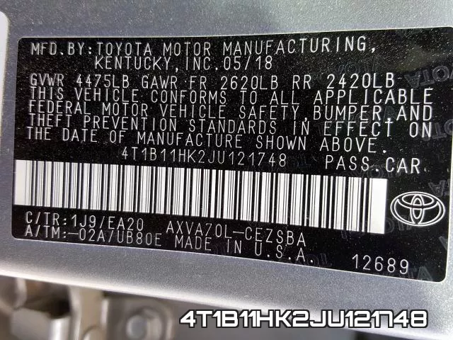4T1B11HK2JU121748 фото 2