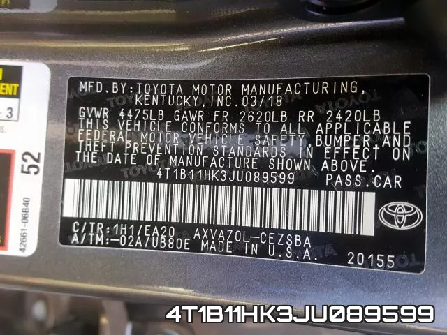 4T1B11HK3JU089599 фото 2