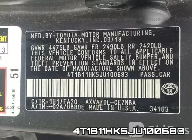 4T1B11HK5JU100683 фото 10