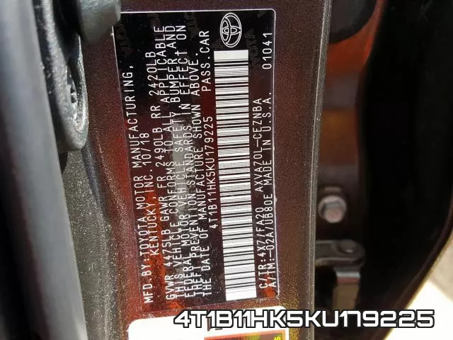 4T1B11HK5KU179225 фото 2