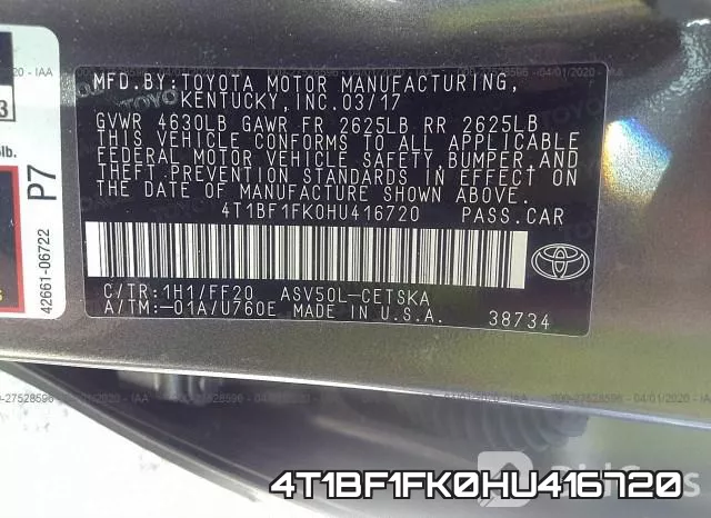 4T1BF1FK0HU416720 фото 10