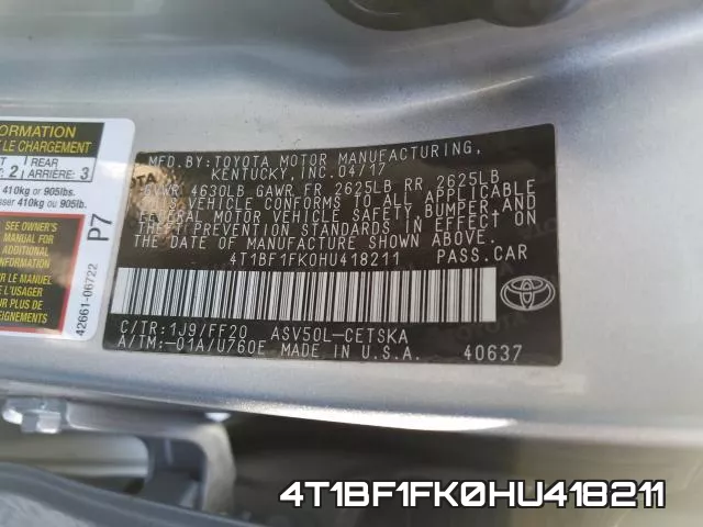 4T1BF1FK0HU418211 фото 2