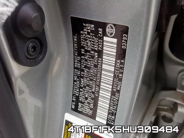 4T1BF1FK5HU309484 фото 2