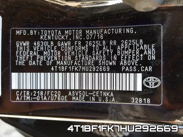 4T1BF1FK7HU292669 фото 2