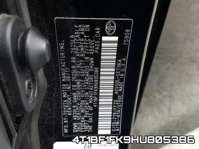 4T1BF1FK9HU805386 фото 2