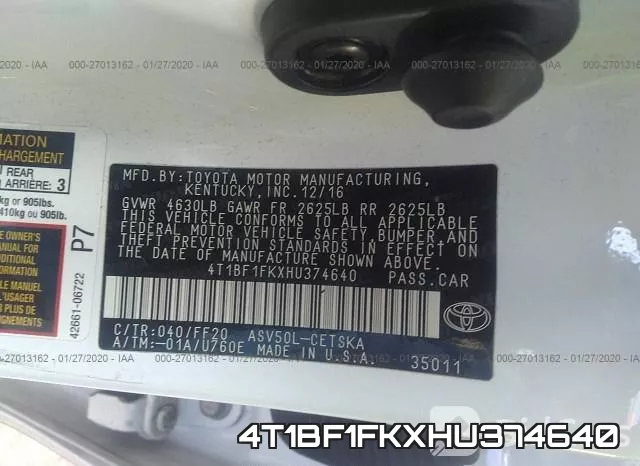 4T1BF1FKXHU374640 фото 10