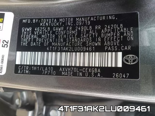 4T1F31AK2LU009461 фото 2