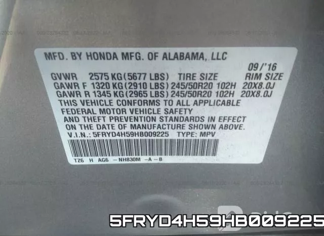 5FRYD4H59HB009225 фото 10
