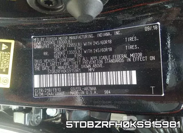 5TDBZRFH0KS915981 фото 10