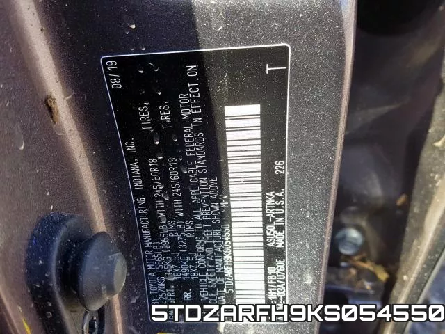 5TDZARFH9KS054550 фото 2