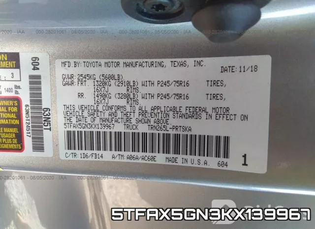 5TFAX5GN3KX139967 фото 10