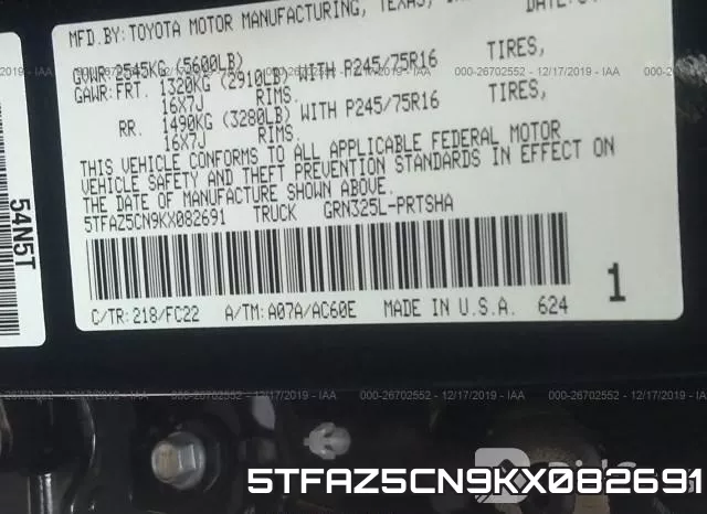 5TFAZ5CN9KX082691 фото 10