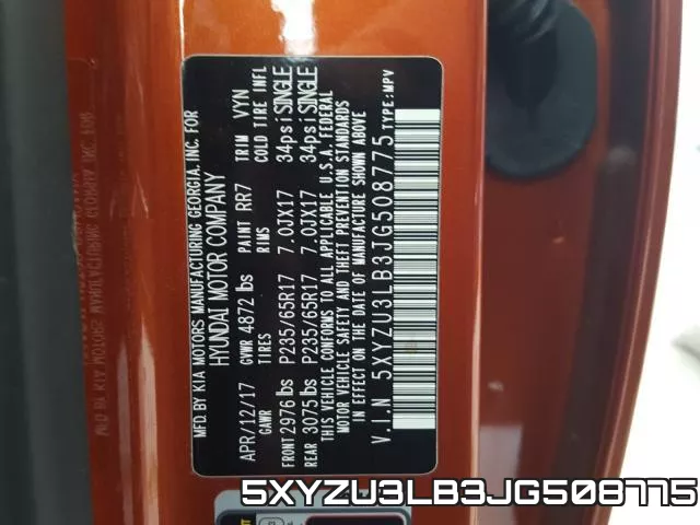 5XYZU3LB3JG508775 фото 2