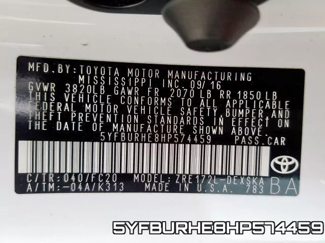 5YFBURHE8HP574459 фото 2