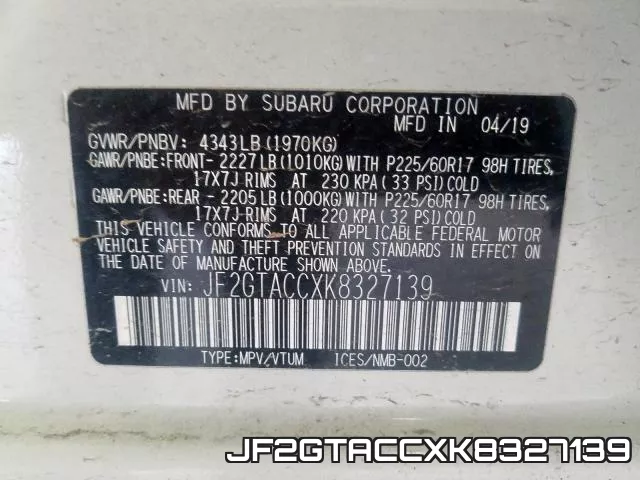 JF2GTACCXK8327139 фото 2