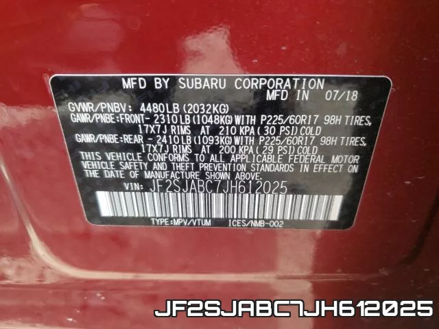 JF2SJABC7JH612025 фото 2