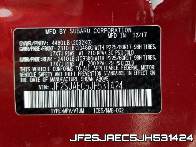JF2SJAEC5JH531424 фото 2