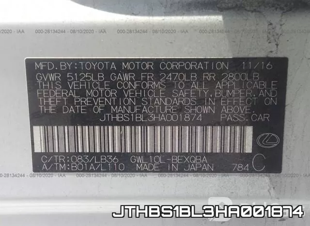 JTHBS1BL3HA001874 фото 10