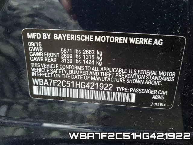 WBA7F2C51HG421922 фото 2