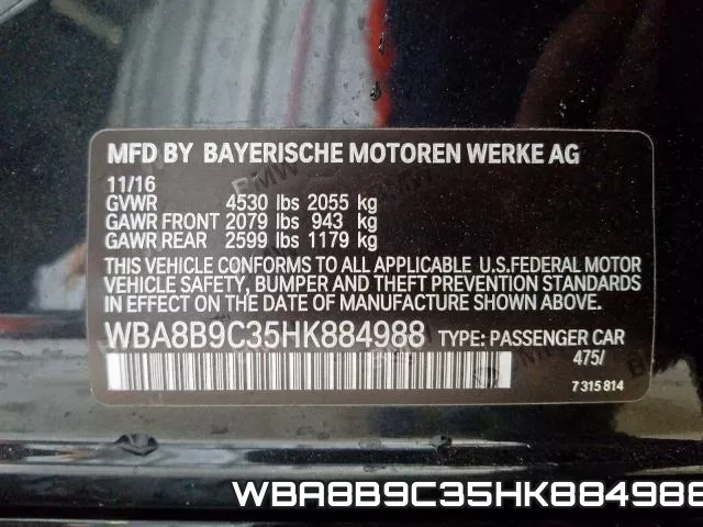 WBA8B9C35HK884988 фото 2