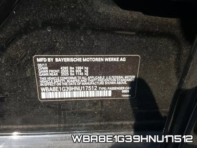 WBA8E1G39HNU17512 фото 2