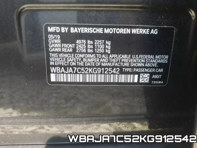 WBAJA7C52KG912542 фото 2