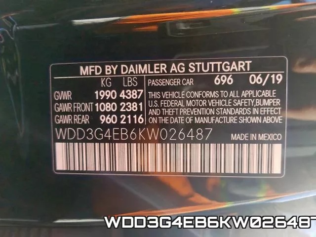 WDD3G4EB6KW026487 фото 2